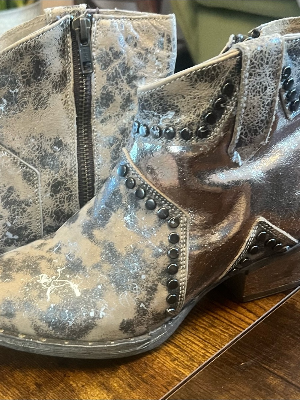 Circle G Metallic Gray Studded Western Ankle Boots